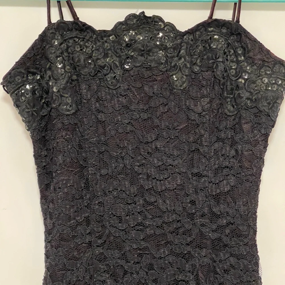 Jessica McClintock Gunne Sax Black Lace Sequin Midi Dress Gothic Romantic 9/10 - Picture 2 of 11